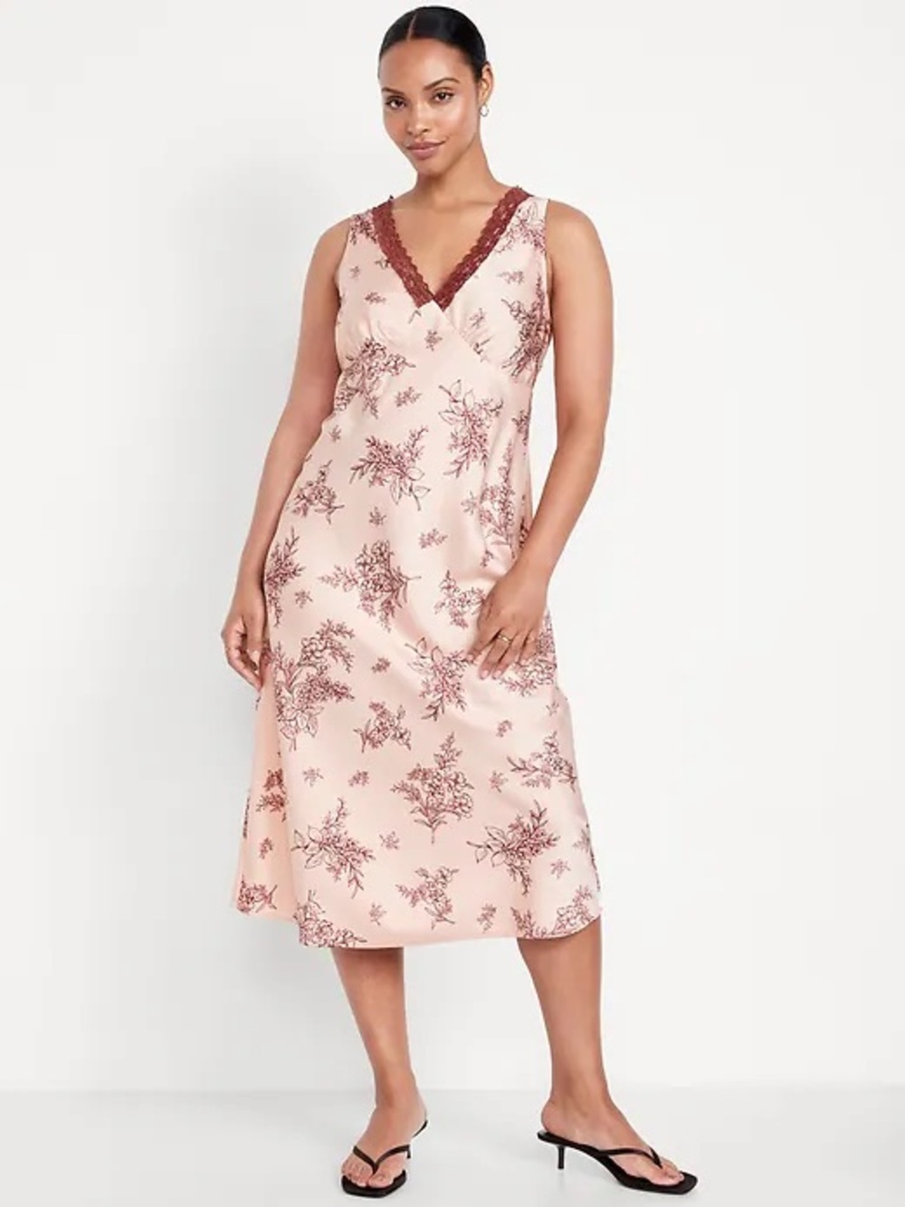 NWT Old Navy Blush Pink Floral Satin Midi Dress - Picture 6 of 6